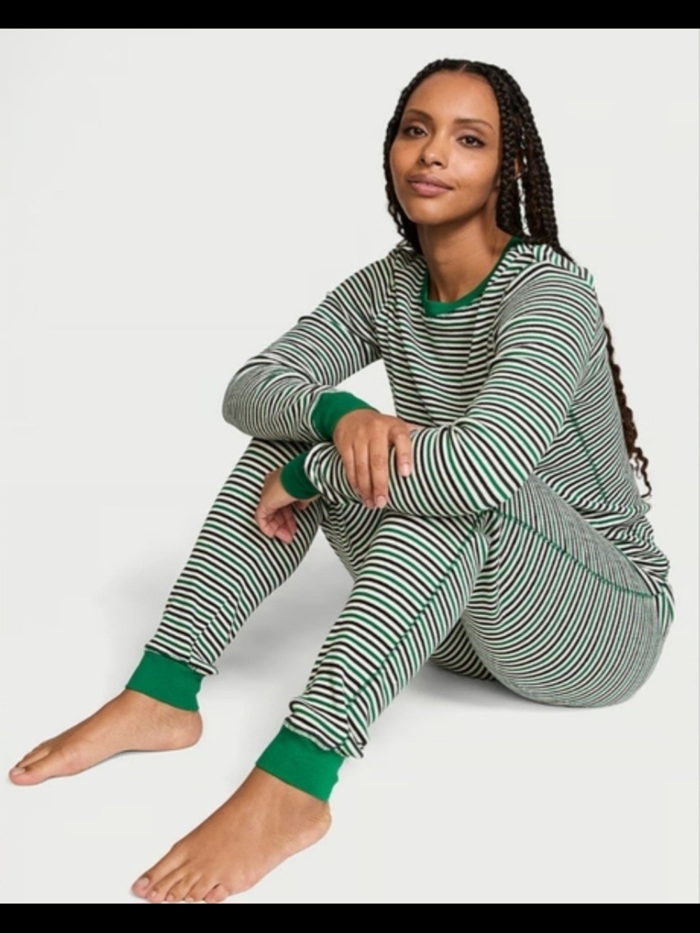 Victoria's Secret Green & White Striped Long Sleeve Top